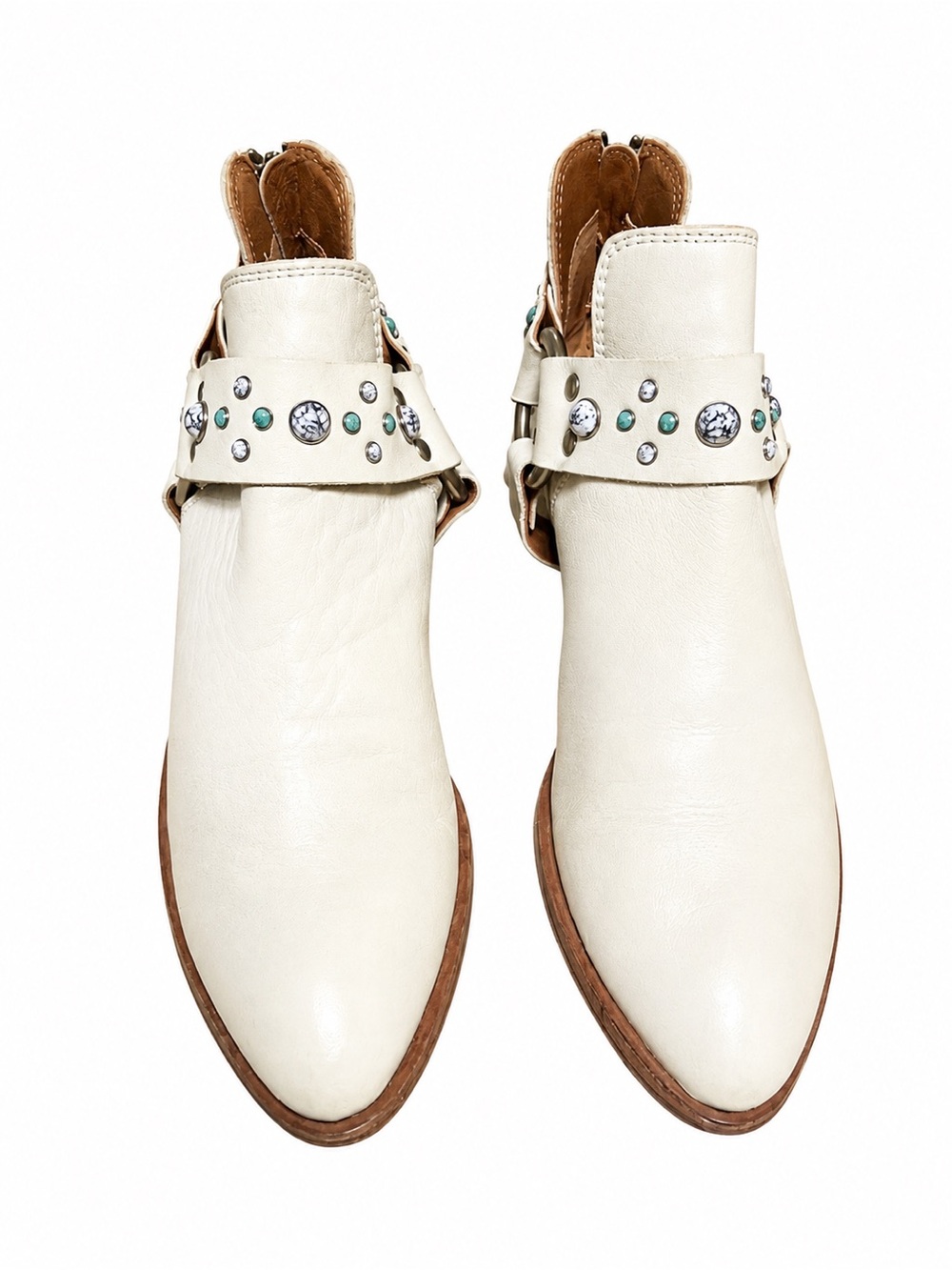 Frye White Leather Studded Cutout Ankle Boots Size 5.5 - Picture 3 of 6